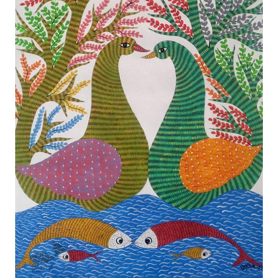 Gond Painting - indian art Peahen & Peacock