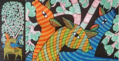 Gond Art ~ Hand Painted Gond Painting - (19" x 42")