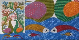 Gond Art ~ Hand Painted Gond Painting - Peahen & Peacock