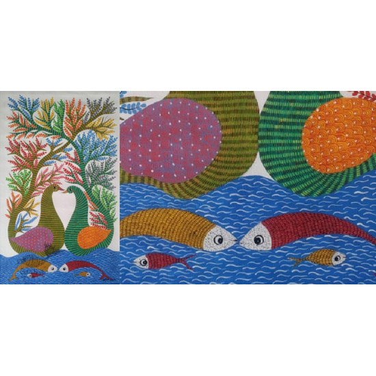 Gond Painting - indian art Peahen & Peacock