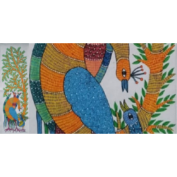 Gond Art | Hand Painted Canvas Gond Painting ( 1.5 X 3 Feet ) A