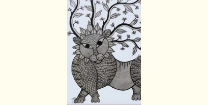 Gond Art | A Liion - Hand Painted Gond Painting ( 3 x 4 Feet )