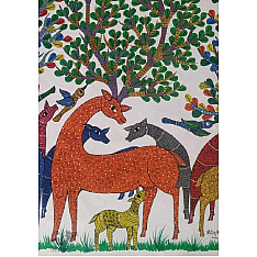 Gond Art | Deer Family - Hand Painted Gond Painting ( 3 x 4 Feet )