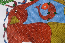 Gond Art | Elephant - Hand Painted Canvas Gond Painting ( 3 X 5 Feet )