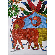 Gond Art | Elephant - Hand Painted Canvas Gond Painting ( 3 X 5 Feet )