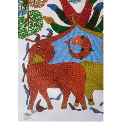 Gond Art | Elephant - Hand Painted Canvas Gond Painting ( 3 X 5 Feet )