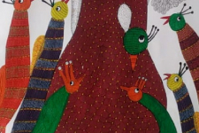 Gond Art | birds On Indian Art- Canvas Gond Painting ( 3 X 6 Feet )