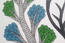 Gond Art | Mother deer with Baby deer - Hand Painted Gond Painting ( 11.5 x 15 inch )