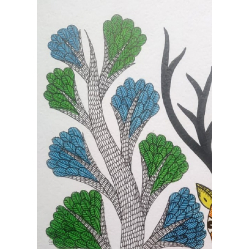 Gond Art | Mother deer with Baby deer - Hand Painted Gond Painting ( 11.5 x 15 inch )