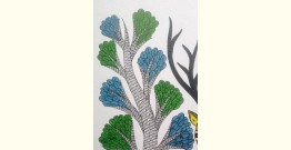 Gond Art | Mother deer with Baby deer - Hand Painted Gond Painting ( 11.5 x 15 inch )