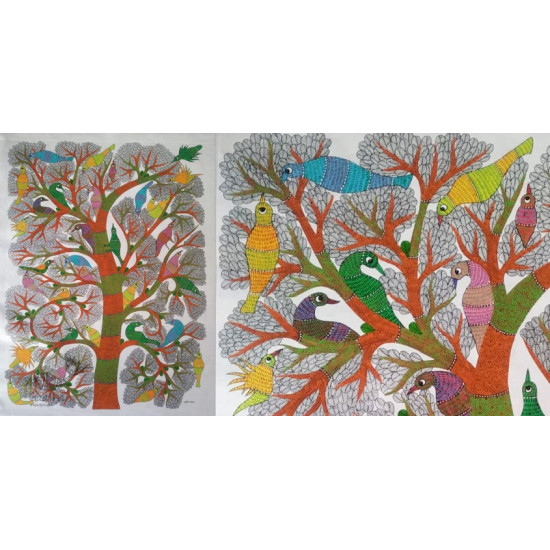 Buy Gond Painting - Birds on Tree 