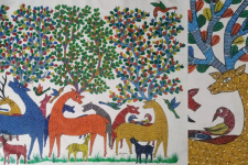 Gond Art | Deer Family - Hand Painted Gond Painting ( 3 x 4 Feet )