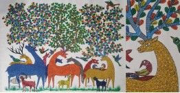Gond Art | Deer Family - Hand Painted Gond Painting ( 3 x 4 Feet )