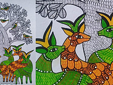 Gond Art | Deer - Hand Painted Gond Painting ( 11.5 x 15 inch ) A