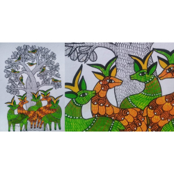 Gond Art | Deer - Hand Painted Gond Painting ( 11.5 x 15 inch ) A