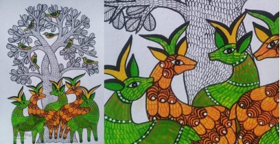 Gond Art | Deer - Hand Painted Gond Painting ( 11.5 x 15 inch ) A