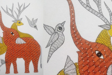 Gond Art | Elephant & Deer - Hand Painted Gond Painting ( 11.5 x 15 inch ) C 15