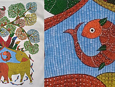 Gond Art | Elephant - Hand Painted Canvas Gond Painting ( 3 X 5 Feet )
