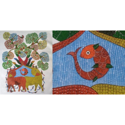 Gond Art | Elephant - Hand Painted Canvas Gond Painting ( 3 X 5 Feet )