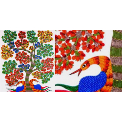 Gond Art | Peahen - Hand Painted Gond Painting ( 3 x 4 Feet )