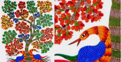 Gond Art | Peahen - Hand Painted Gond Painting ( 3 x 4 Feet )
