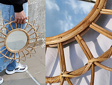 Home Decor Furniture | Cane Wood - Handmade Designer Sunflower Mirror 