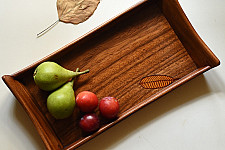 Wood & Wine - Wooden Serving Tray | Leaf Inlay