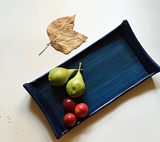 Wood & Wine - Wooden Serving Tray - Teal Blue