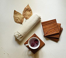 Wood & Wine - Wooden Coaster (Set of Four) - Leaf