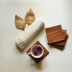 Wood & Wine - Wooden Coaster (Set of Four) - Leaf
