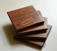 Wood & Wine - Wooden Coaster (Set of Four) - Leaf