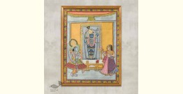 Banwari . बनवारी ☙ Pichwai Painting ☙ Shrinathji Shringar Pichwai With Yamunaji And Gopika { 18 x 24 inch } ~ 1