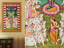 Banwari . बनवारी | Pichwai Painting - Gopashtami Pichwai With Cows Border