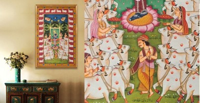 Banwari . बनवारी | Pichwai Painting - Gopashtami Pichwai With Cows Border