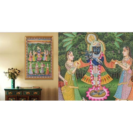 Hand painted pichwai paintings - Krishna Pichwai With Gopis On Yamuna Ghat