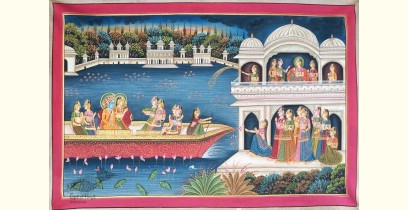 Banwari . बनवारी | Pichwai Painting - Radha Krishna Nauka Vihar Pichwai ( 2' x 3' )