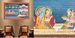 Banwari . बनवारी | Pichwai Painting - Radha Krishna Nauka Vihar Pichwai ( 2' x 3' )