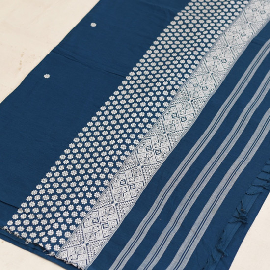 shop Assam Handwoven Cotton Saree - Blue