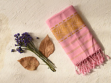Majuli | Assam Weaving - Handloom Cotton Stole - Light Pink