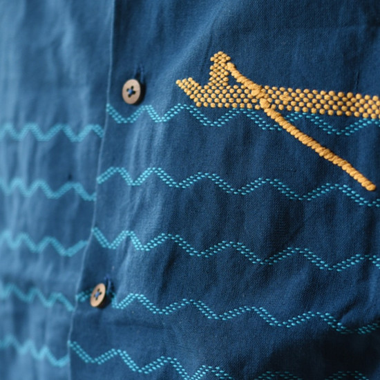 shop Majuli Craft - Embroidered Cotton Blue Shirts