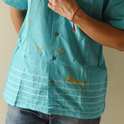 Majuli | Pure Cotton Shirts - Extra Weft Hand Woven - Sky Blue