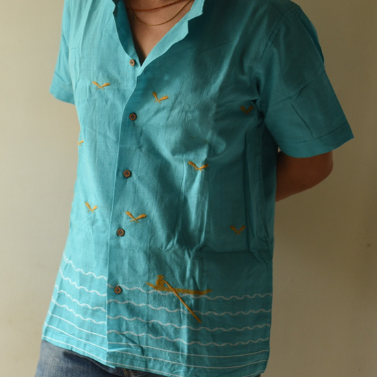 shop Pure Cotton Shirts - Extra Weft Hand Woven - Sky Blue