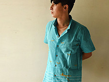 Majuli | Pure Cotton Shirts - Extra Weft Hand Woven - Sky Blue