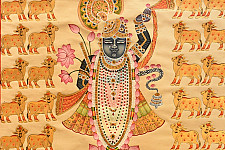 Pichwai Paintings - Shrinath ji & Cows | Real Gold Work (23.5" x 35")