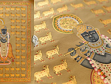 Pichwai Paintings of Nathdwara | Shrinath ji with Golden Cows  (26.5" x 17.5")