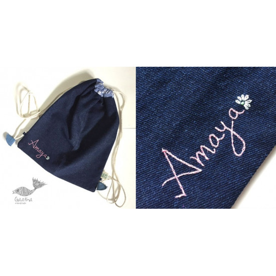 shop Denim Drawstring Backpack