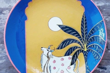 Art for Desserts | Hand Painted Wall Plate - Pichwai Full Moon & Cow