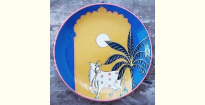 Art for Desserts | Hand Painted Wall Plate - Pichwai Full Moon & Cow
