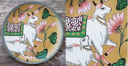 Art for Desserts | Hand Painted Wall Plate - Pichwai Cow & Calf 