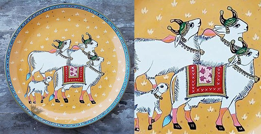 shop Hand Painted Wall Plate - Pichwai Cows